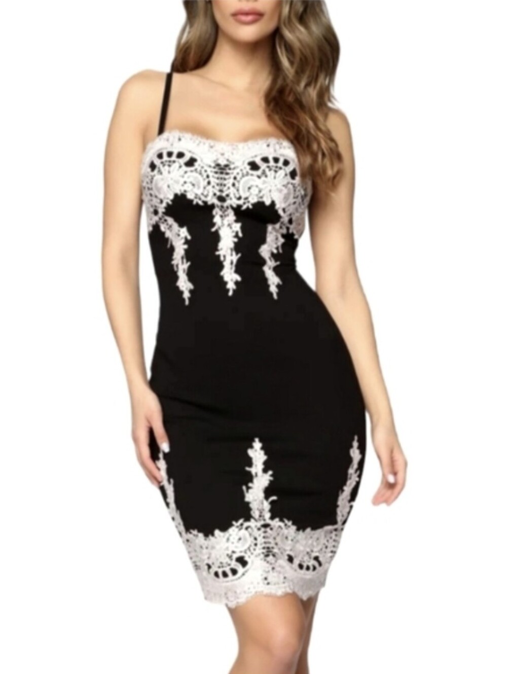 Nwot Haute Monde Black w/Creme Floral Ornate Embroidered Accent Dress